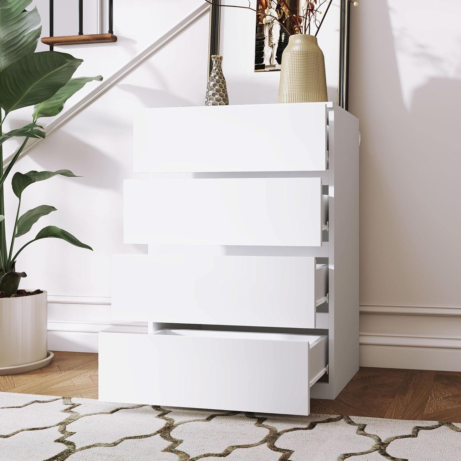 White 4 Drawer Chest Storage Cabinet Modern Bedroom Tall Unit 80cm