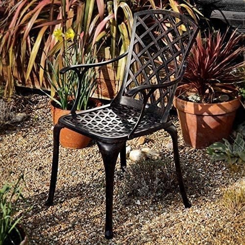 Round Cast Aluminium Garden Table Set 4 Chairs Weatherproof Metal
