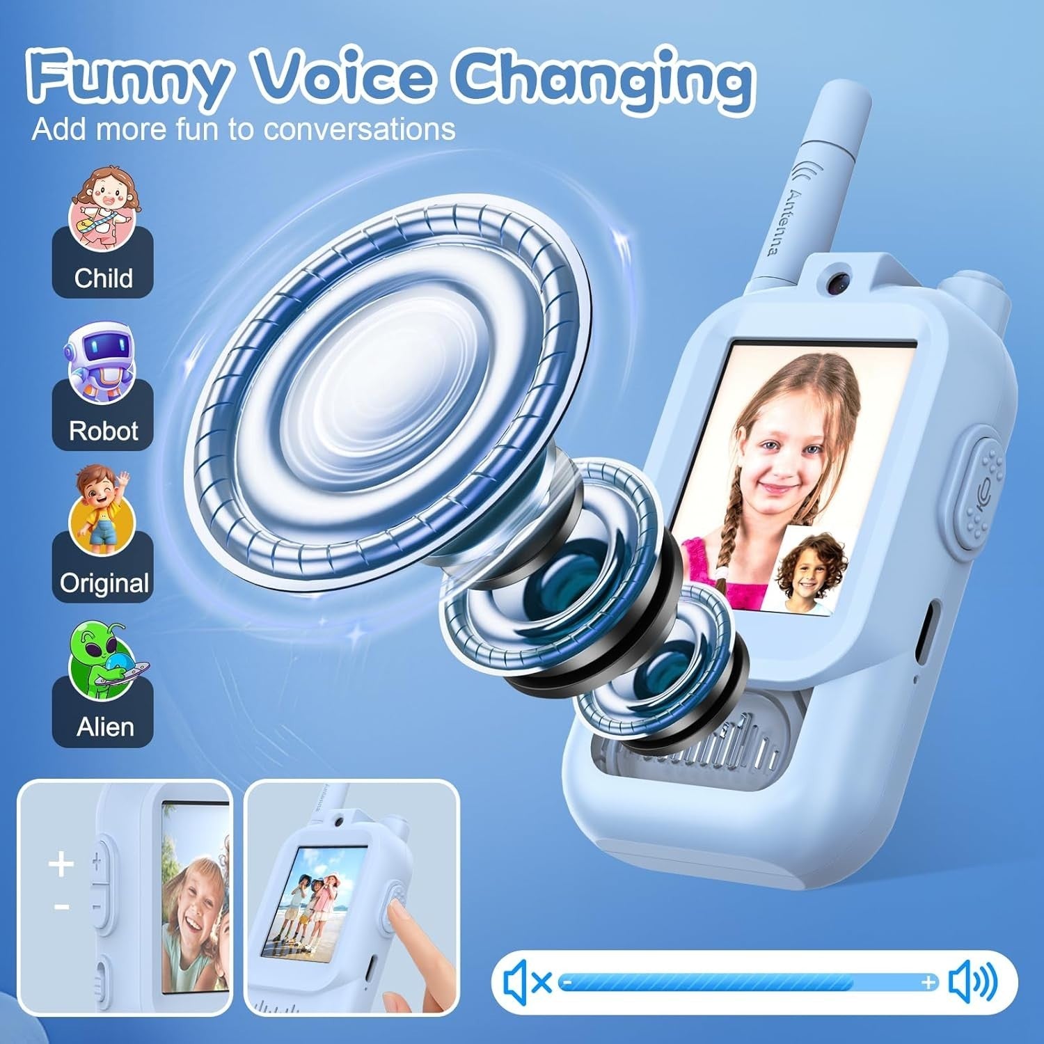 Video Walkie Talkies for Kids Long Range 2 Way Radio Toy 2 Pack Blue