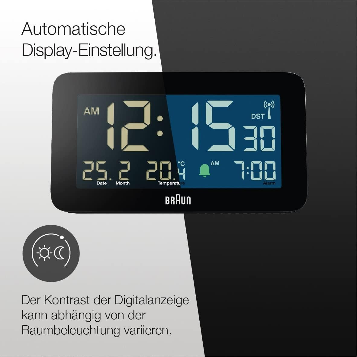 Digital Alarm Clock Large LED Display Temperature Date Radio Control