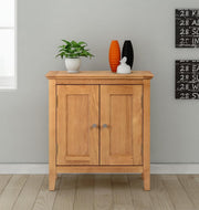 Small Solid Oak Shoe Cabinet with Adjustable Shelf, Stylish Hallway Storage