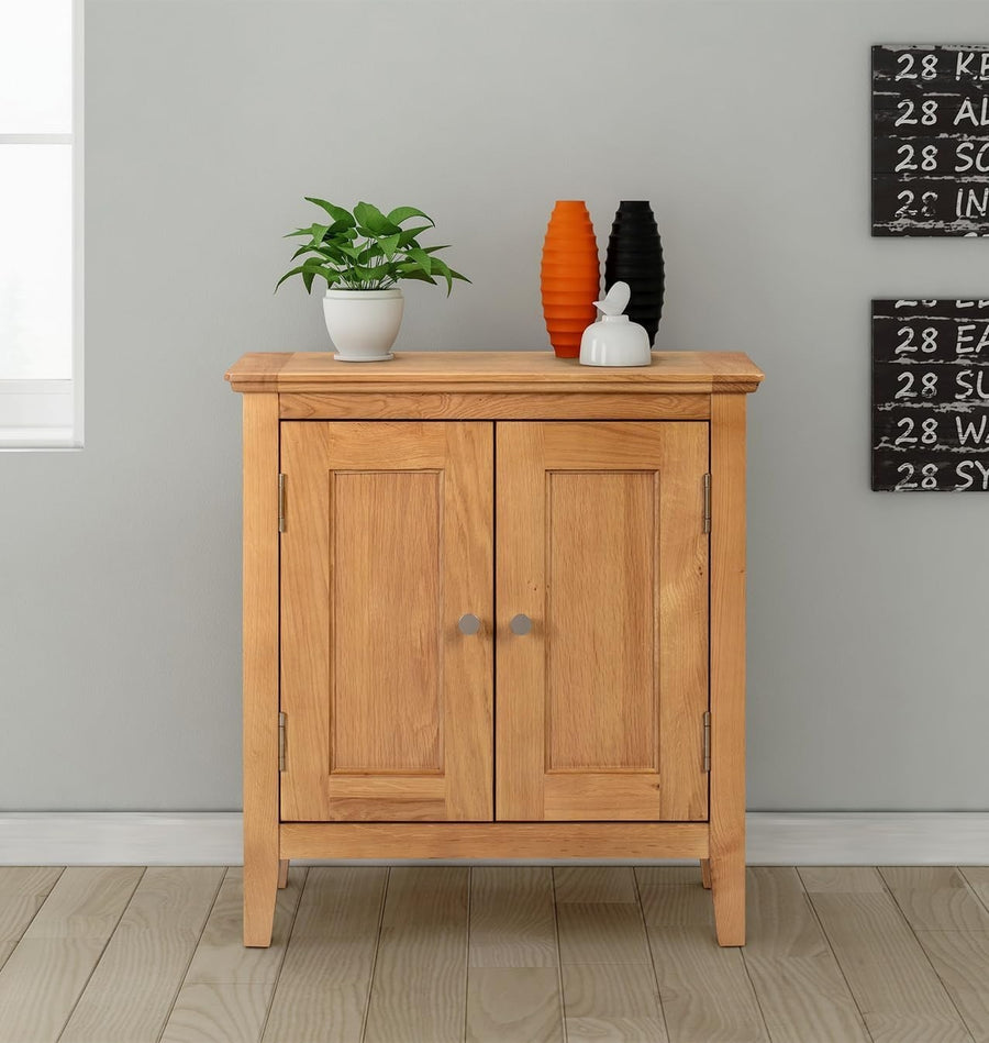 Small Solid Oak Shoe Cabinet with Adjustable Shelf, Stylish Hallway Storage