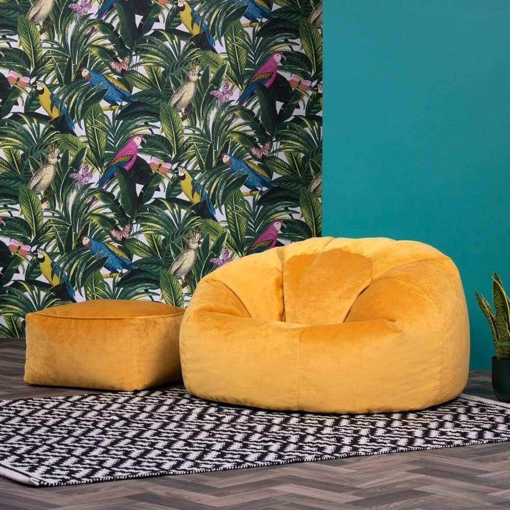 Luxury Velvet Bean Bag Chair & Footstool Set – Adult Lounge Seat