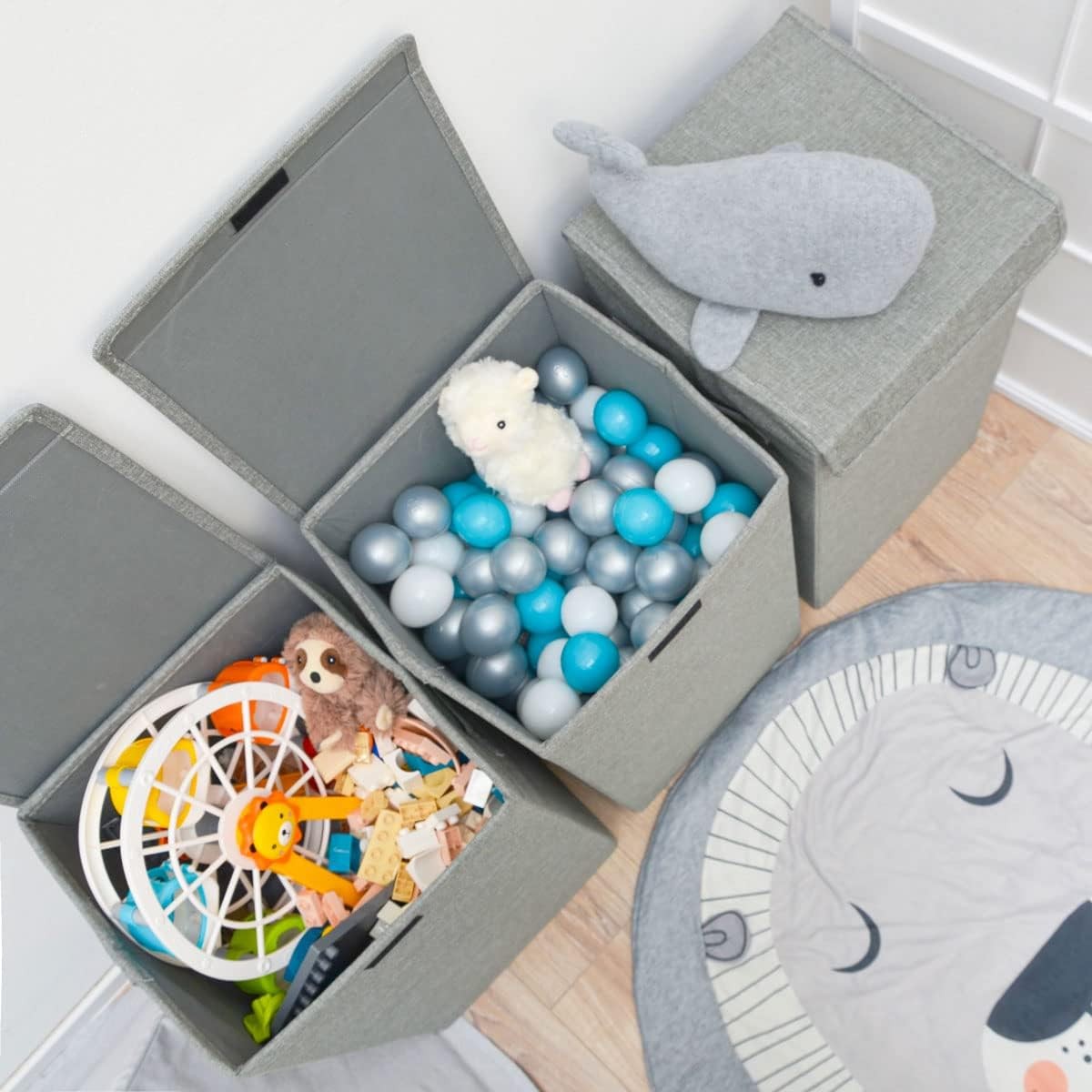 Set of 2 Grey Laundry Hampers with Lids 30×30×60cm Foldable Large Washing Bins
