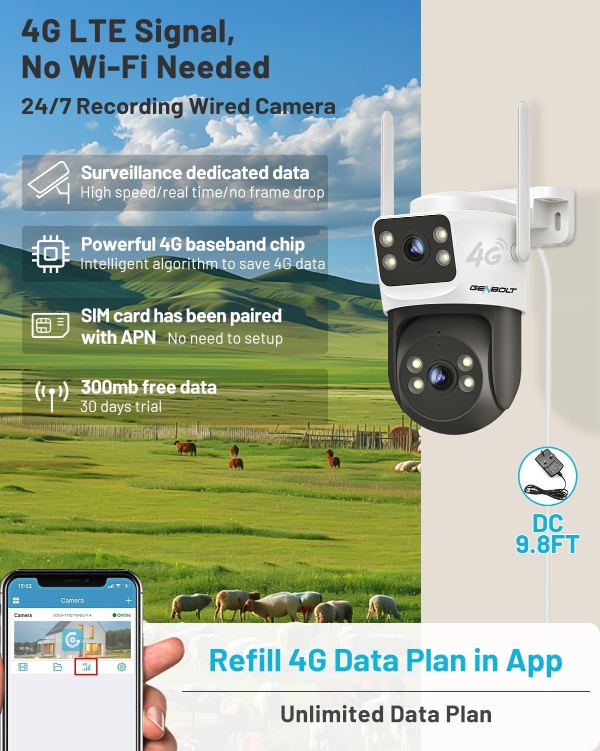 4G LTE PoE Security Camera Dual Lens PTZ 24/7 CCTV No WiFi