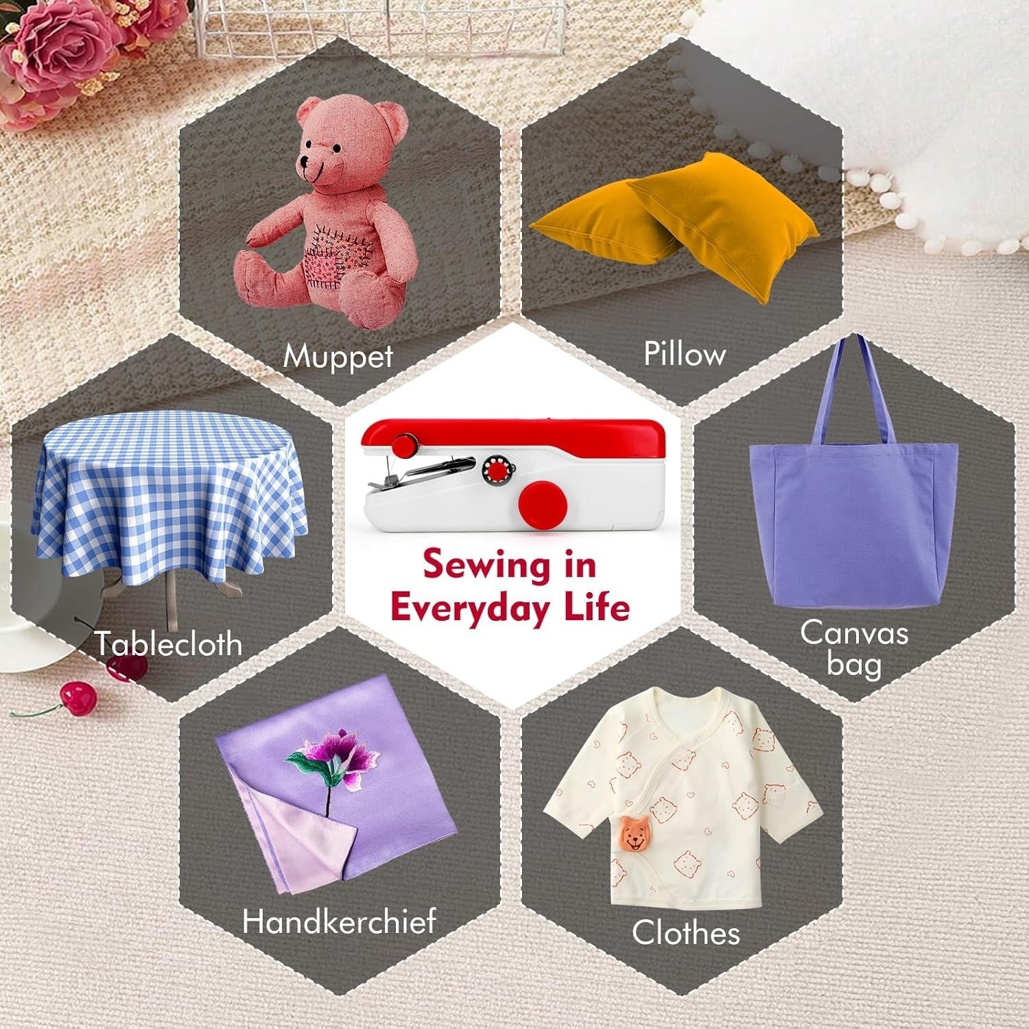 Handheld Sewing Machine Portable Electric Mini Repair Kit Red