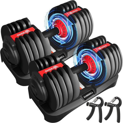 2x24KG Adjustable Dumbbells Pair 15-in-1 Fast Twist Home Gym Weights