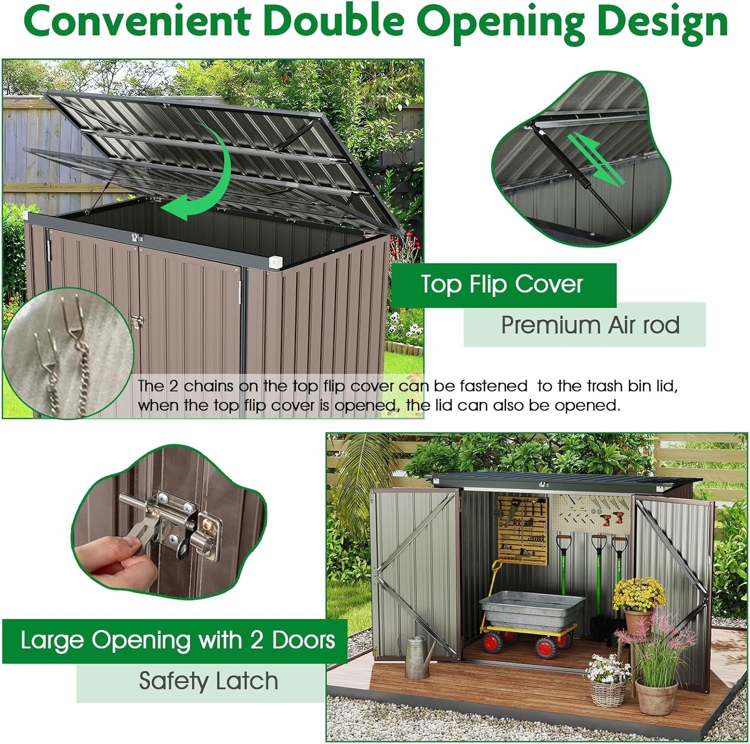 Metal Garden Storage Shed 6x3FT with Hydraulic Top, Double Doors & Lock Black