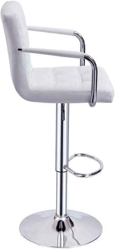 White Faux Leather Adjustable Swivel Bar Stool with Armrest