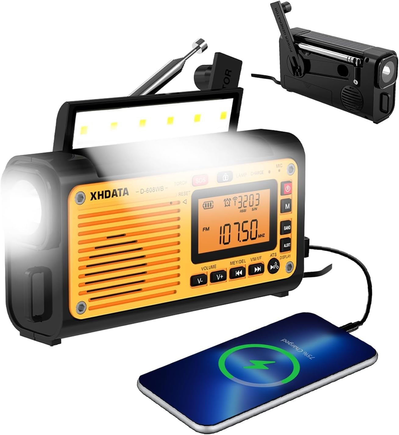 Emergency Solar Wind Up Radio FM/AM/SW Torch Bluetooth USB MP3