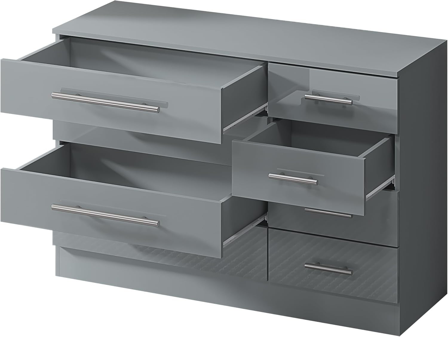 8 Drawer Grey High Gloss Chest of Drawers Modern Bedroom Storage Cabinet