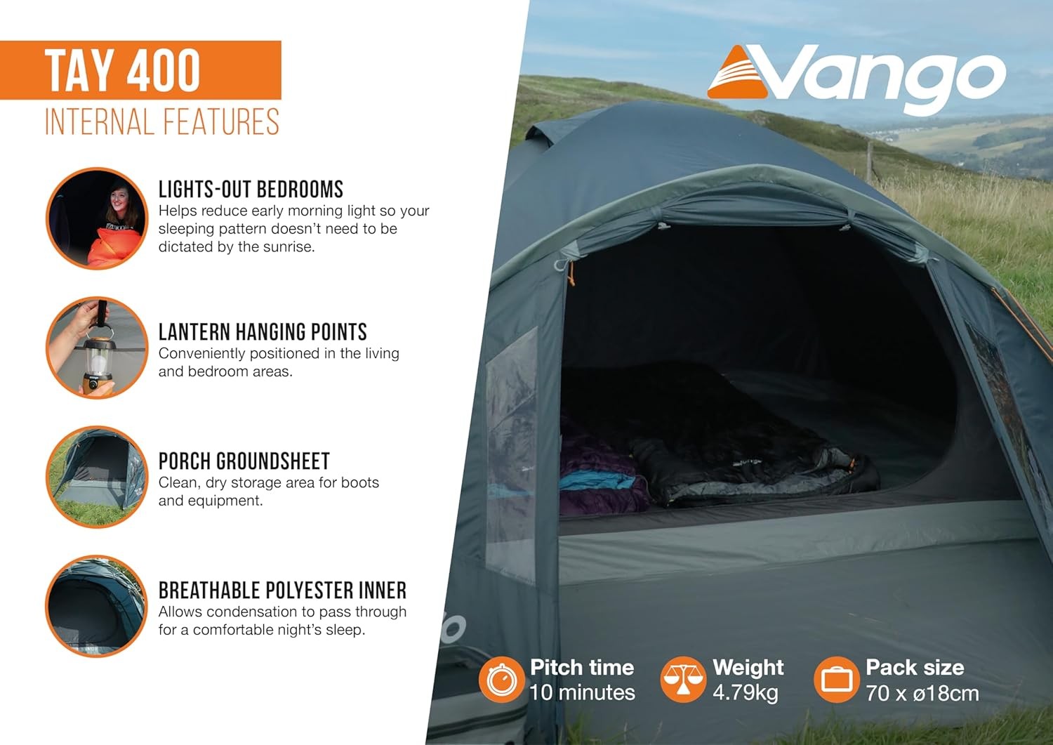 4 Person Dome Camping Tent 3000mm Waterproof Porch Festival