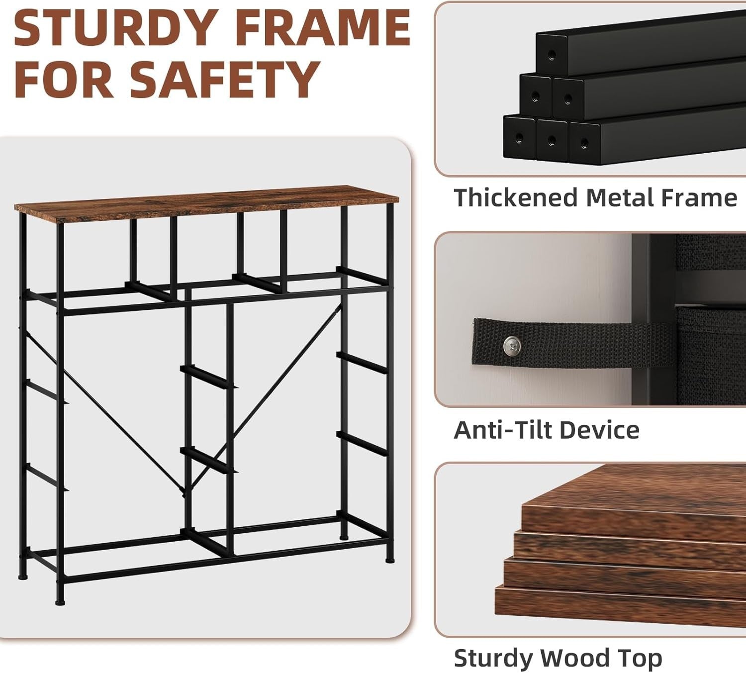 Black Rustic Brown 9 Drawer Tall Chest Fabric Dresser Organizer Storage Unit
