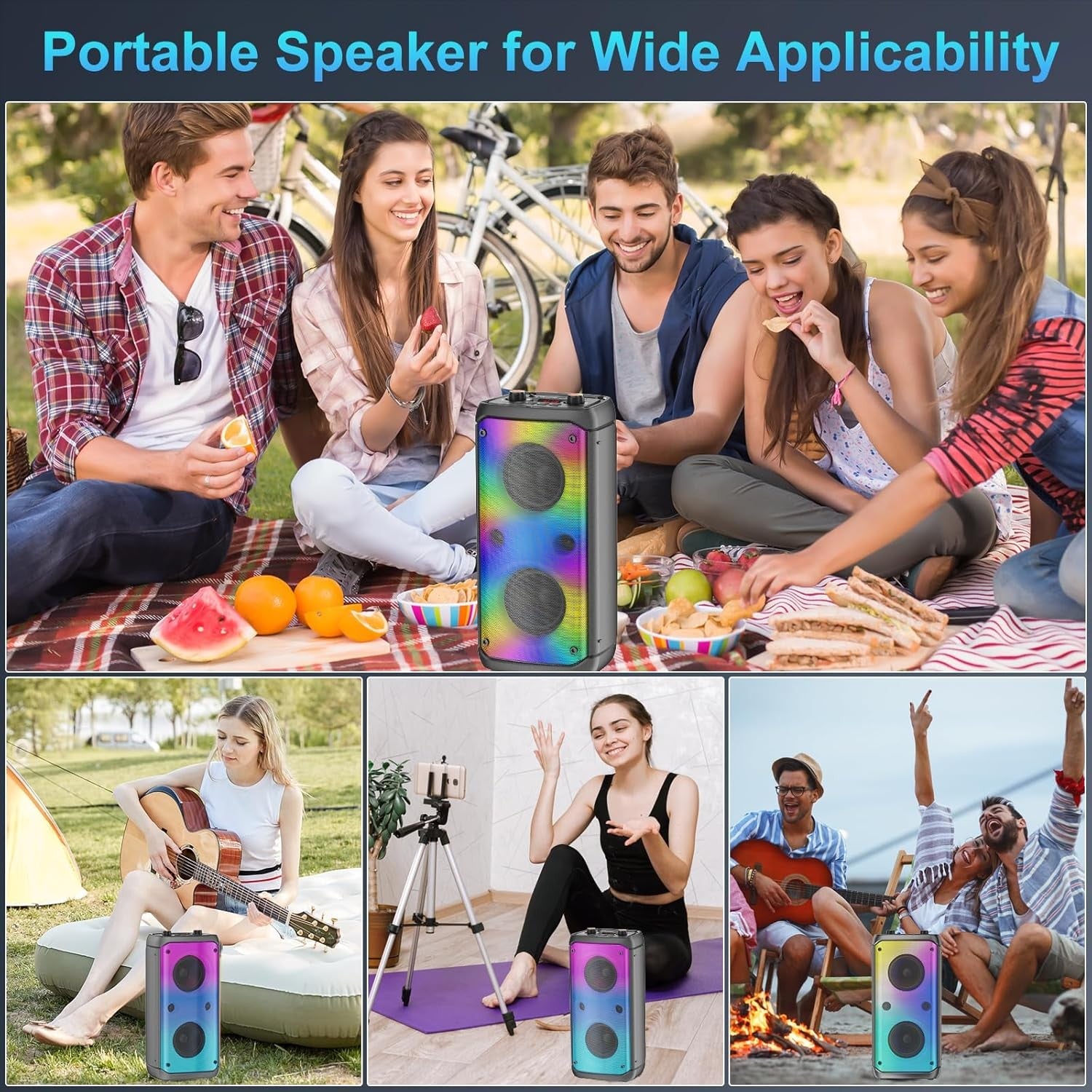 Karaoke Machine Bluetooth PA Speaker 2 Wireless Mics LED