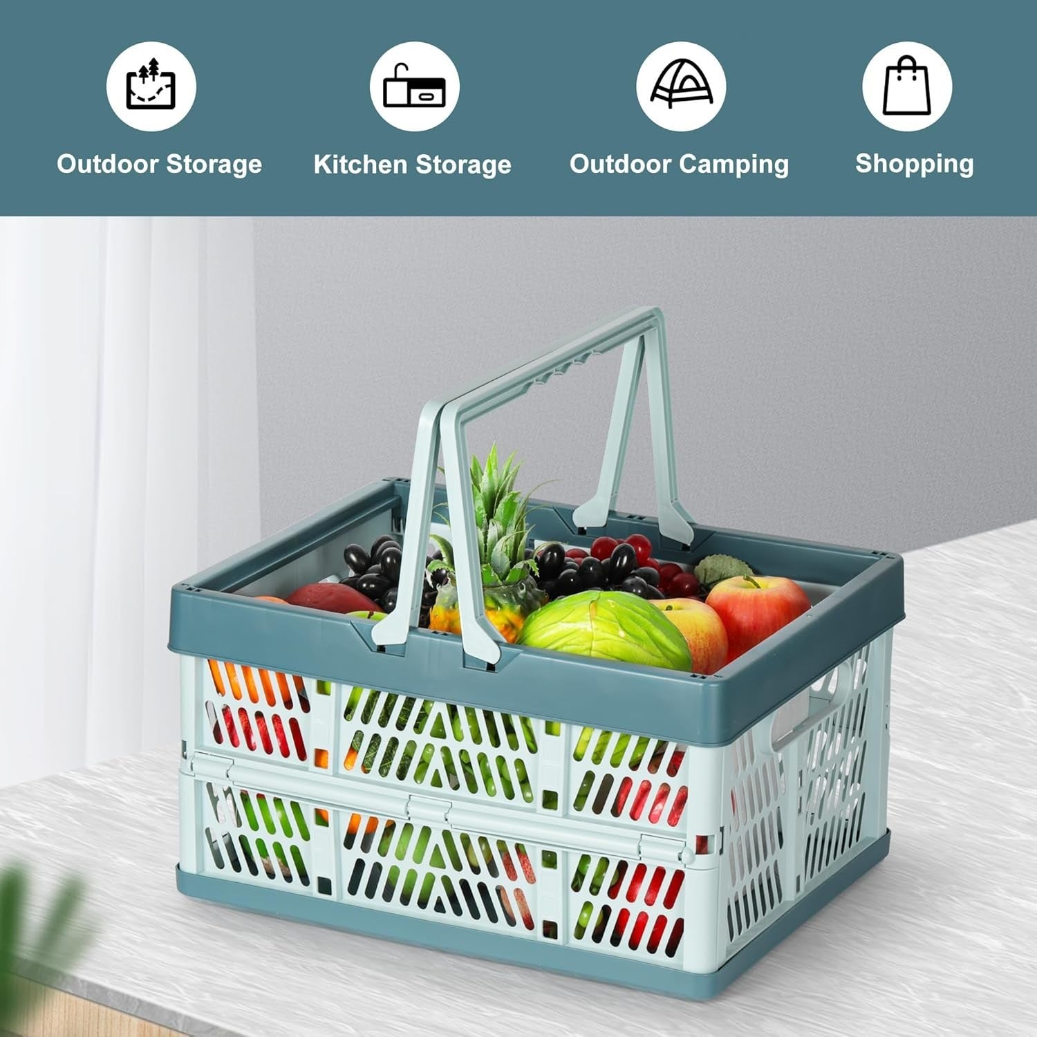 2 Pack 30L Folding Plastic Storage Crates Stackable Collapsible Blue