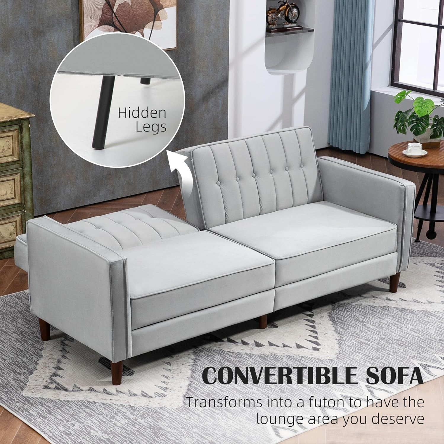 Light Grey Velvet 3 Seater Sofa Bed Click Clack Recliner Couch Guest Sleeper