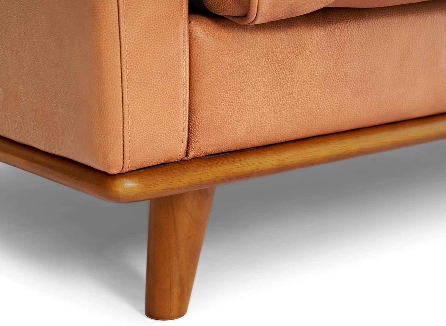 Italian Leather Sofa 3 Seater | Cognac Tan | Solid Wood | Mid Century