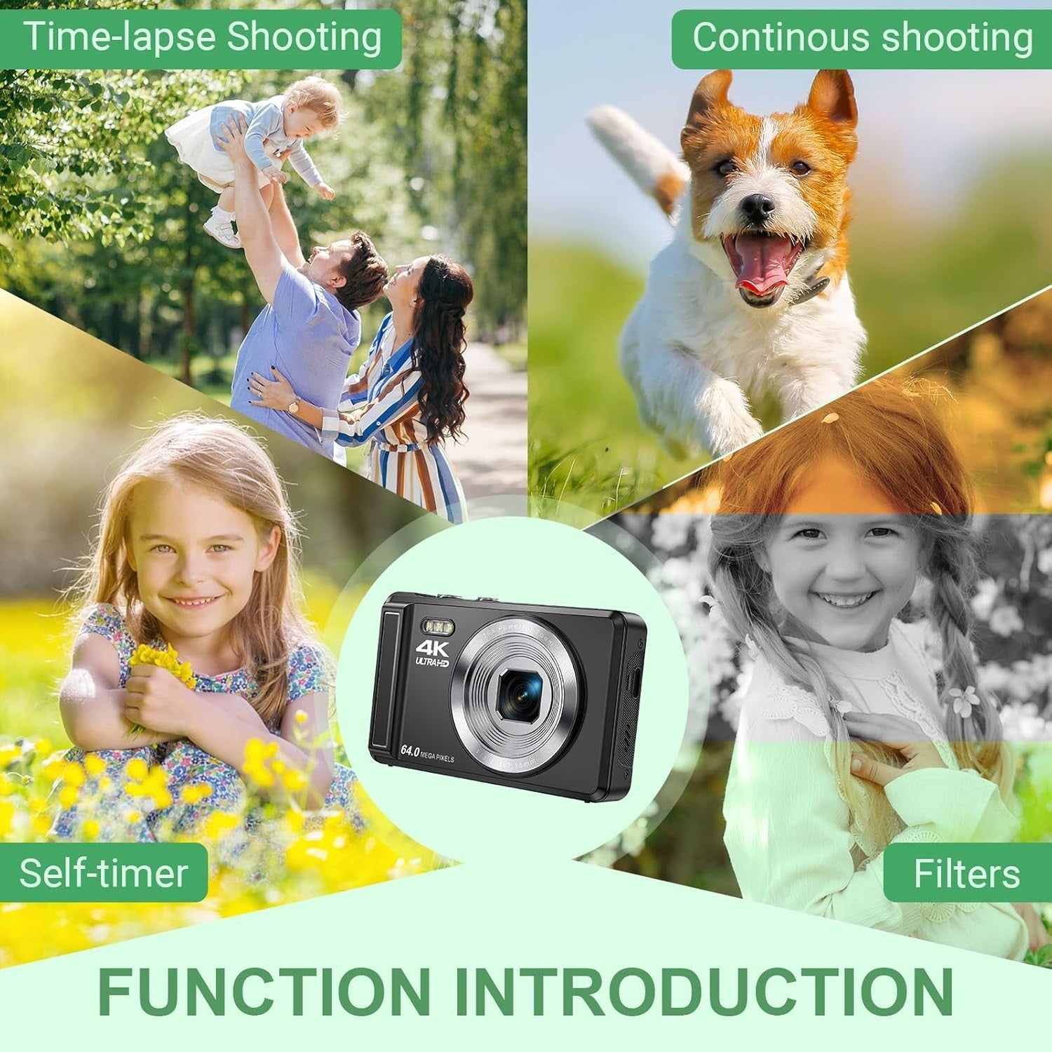 4K 64MP Digital Camera Autofocus Vlogging Camera w/ SD Card