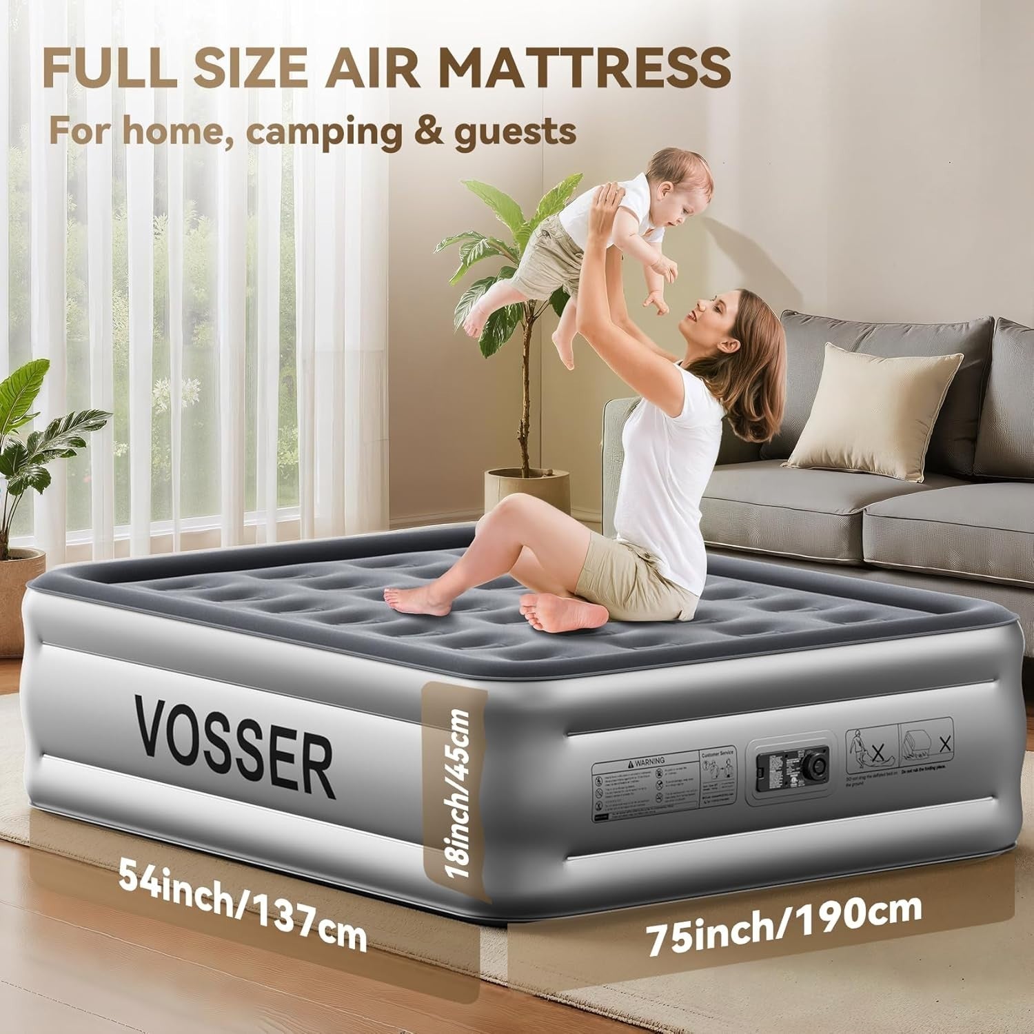 Full Air Mattress Built-In Pump 18” 3 Min Self Inflating Inflatable Bed