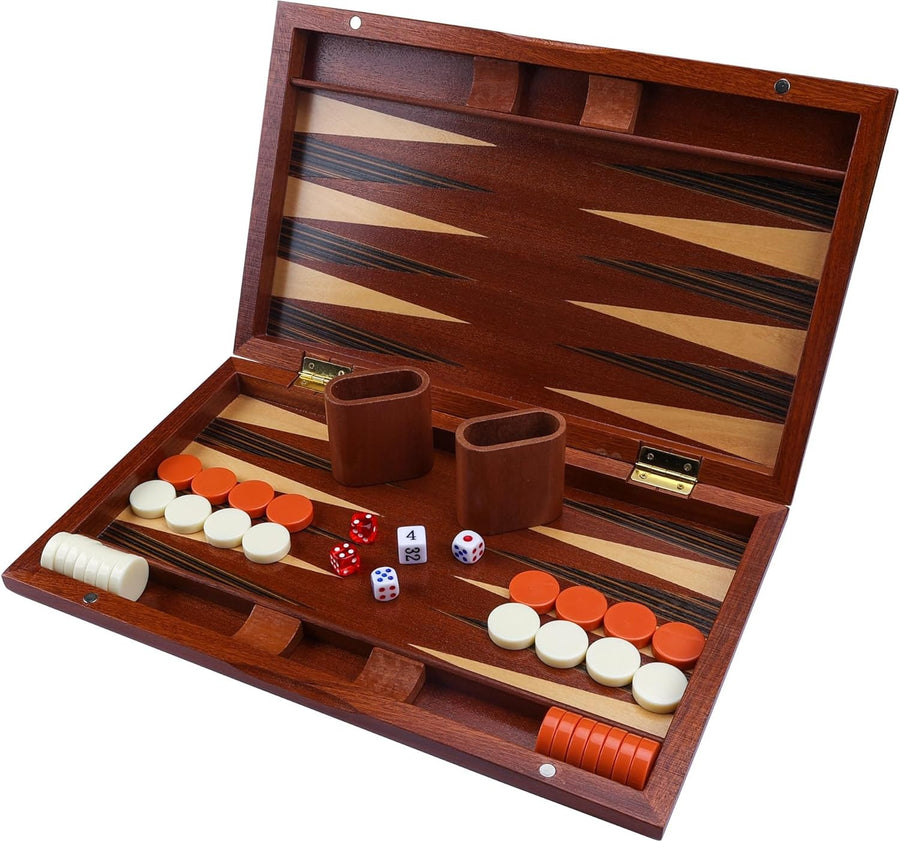 Wooden Backgammon Set 15in Folding Classic Board Game Travel Strategy Set