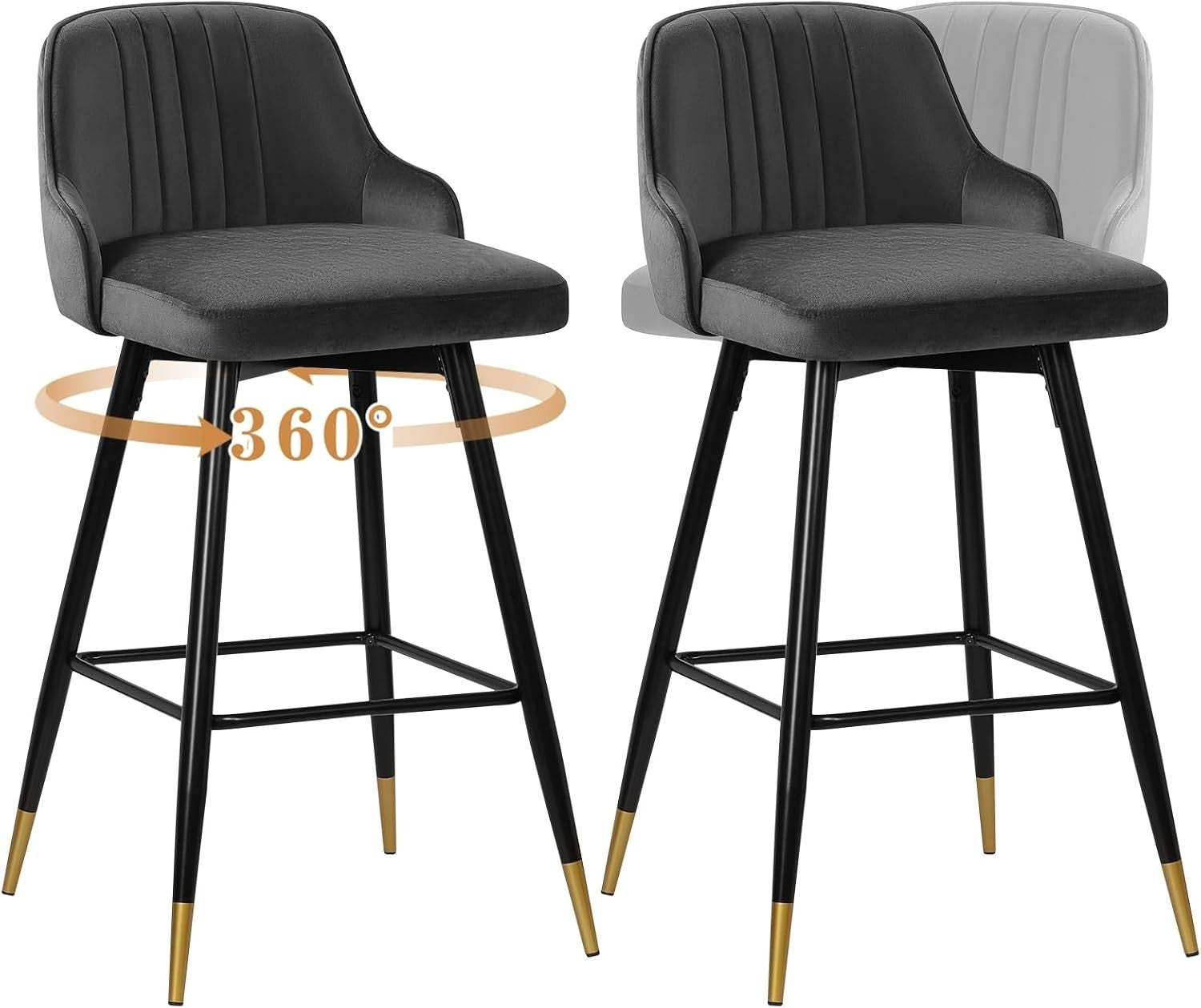 Grey Velvet Swivel Bar Stools Set of 4 – Kitchen Counter Chairs