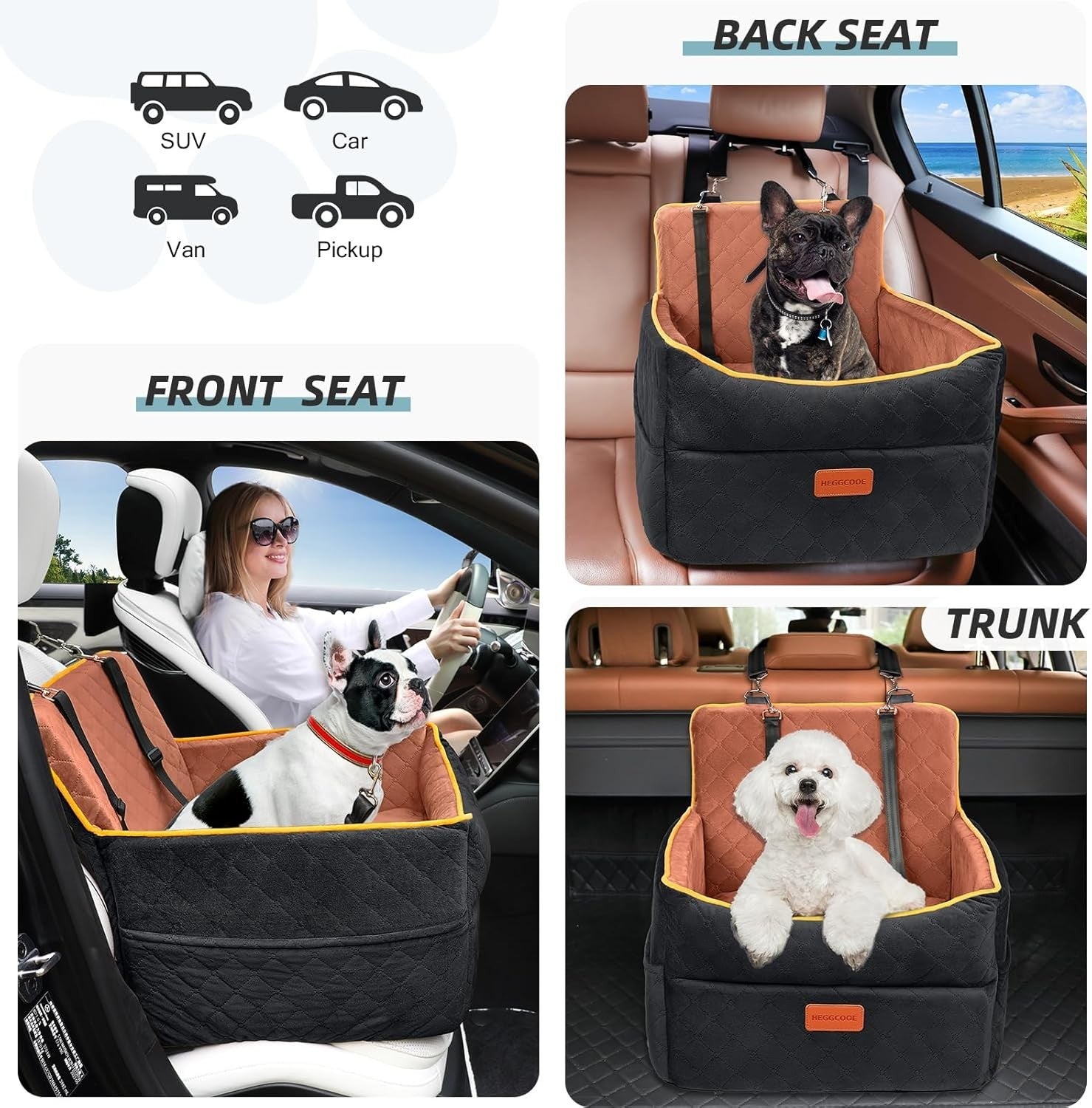 Memory Foam Dog Car Seat Booster Bed Washable Safety Belts 35lbs