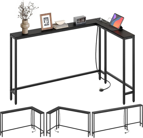 Slim L-Shaped Console Table with USB & Power Outlet – Narrow Space Saver