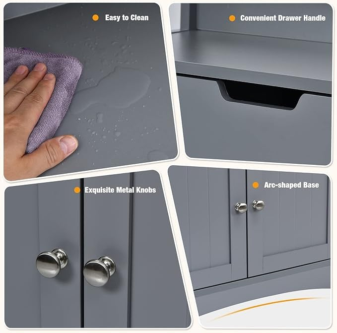 Grey Wooden Storage Cabinet Freestanding Unit with Shelves Drawer Cupboard