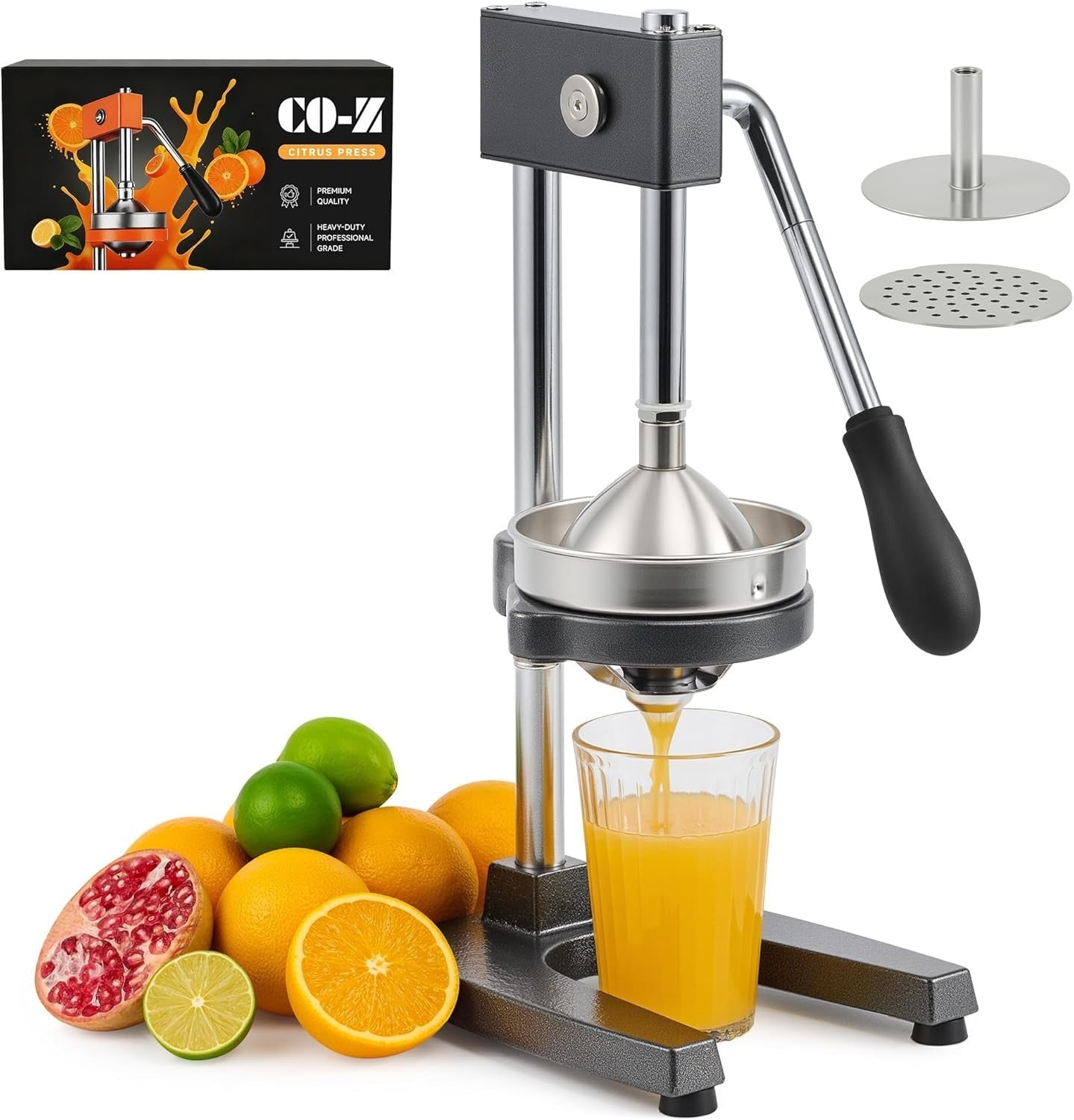 Heavy Duty Manual Citrus Press Juicer with Dual Plates Lemon Orange