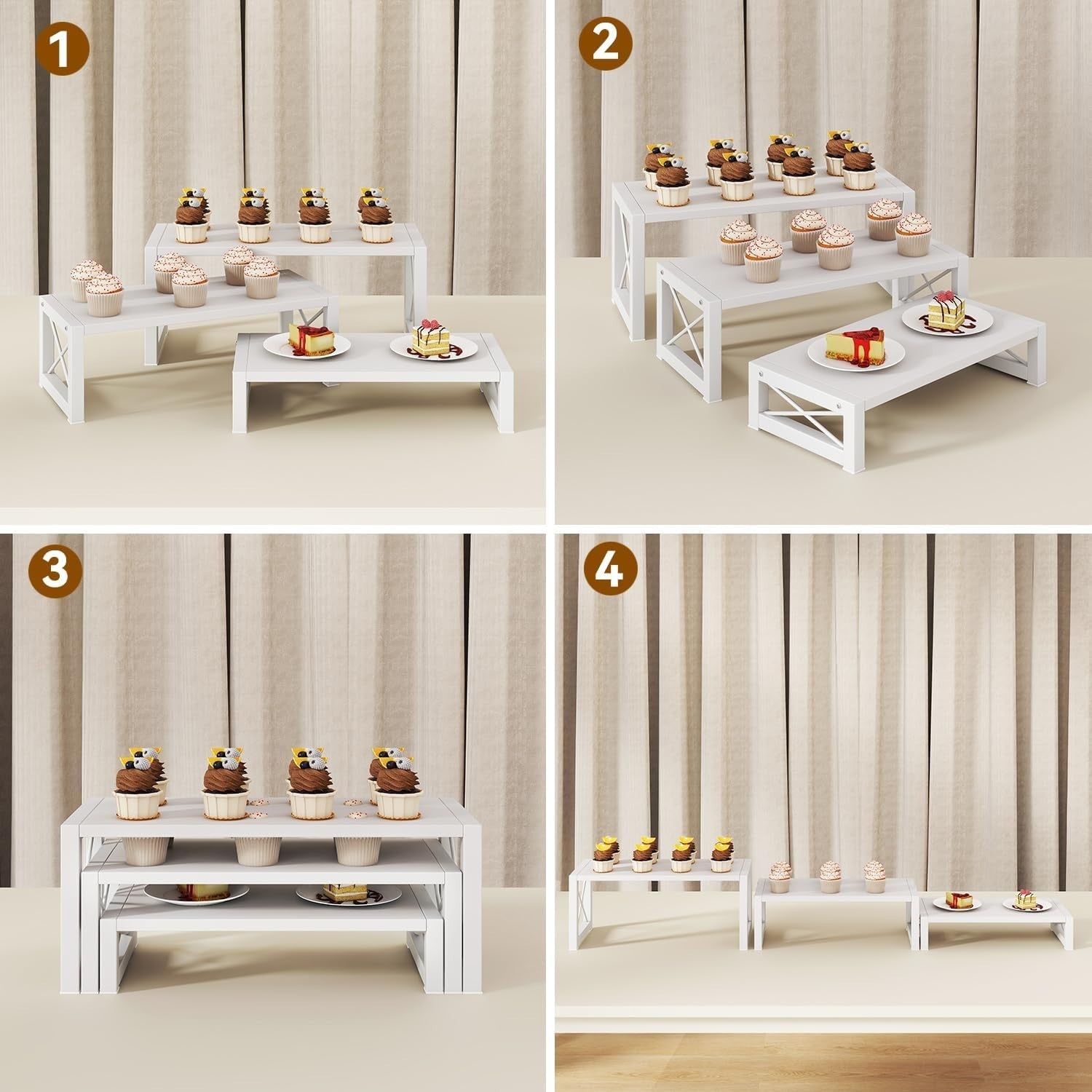 White 3-Tier Wood Cupcake & Dessert Display Stand – Rustic Party Table Risers