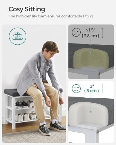 3-Tier Shoe Storage Bench with Cushion Metal Frame Entryway Rack 81cm White