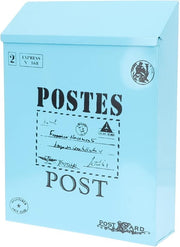 Wall Mount Lockable Mailbox Blue Iron Vintage Outdoor Post Box 30x22x7cm
