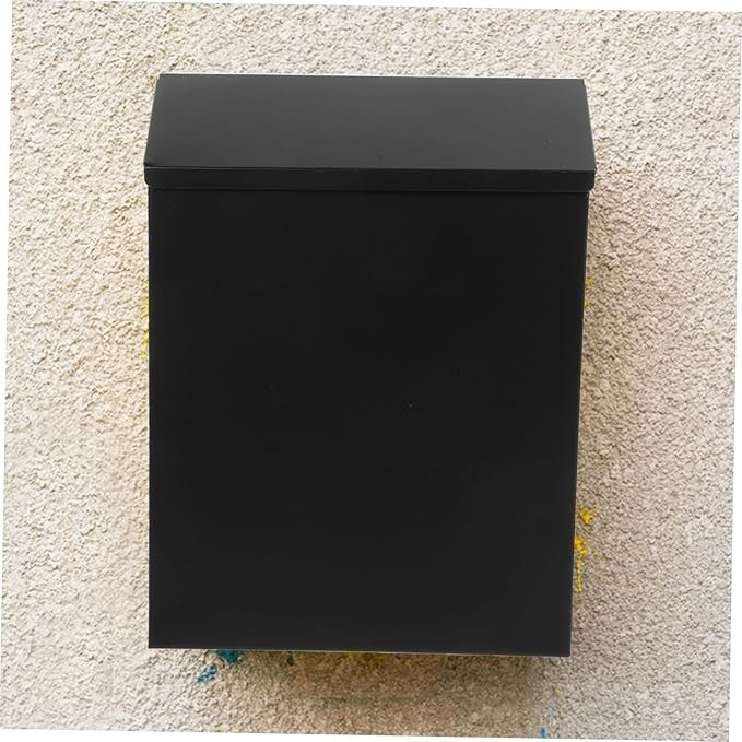 Wall Mount Locking Mailbox Black Iron Outdoor Post Box Weatherproof Slim Design