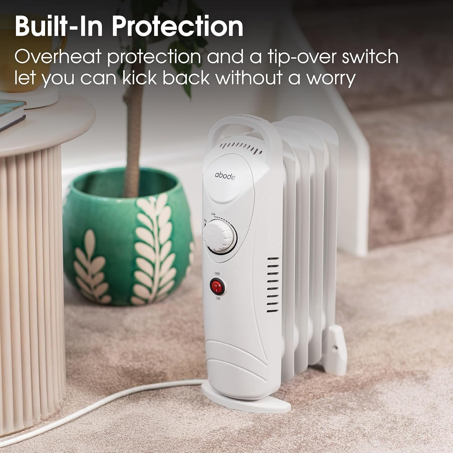650W Oil Filled Radiator Heater 5 Fin Portable Electric Thermostat