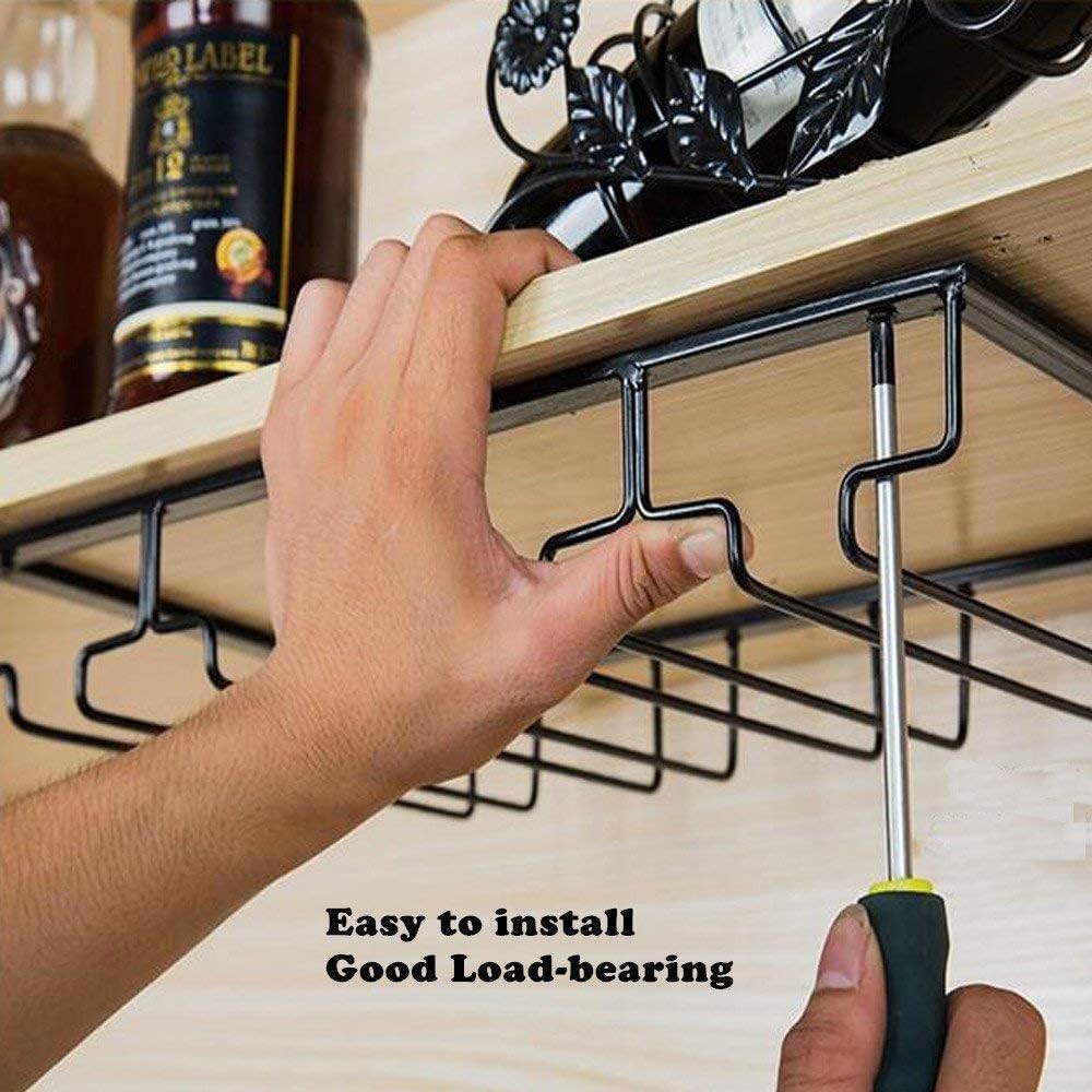Under Cabinet Wine Glass Rack Hanging Holder 2 Pack 3 Slot Metal Stemware