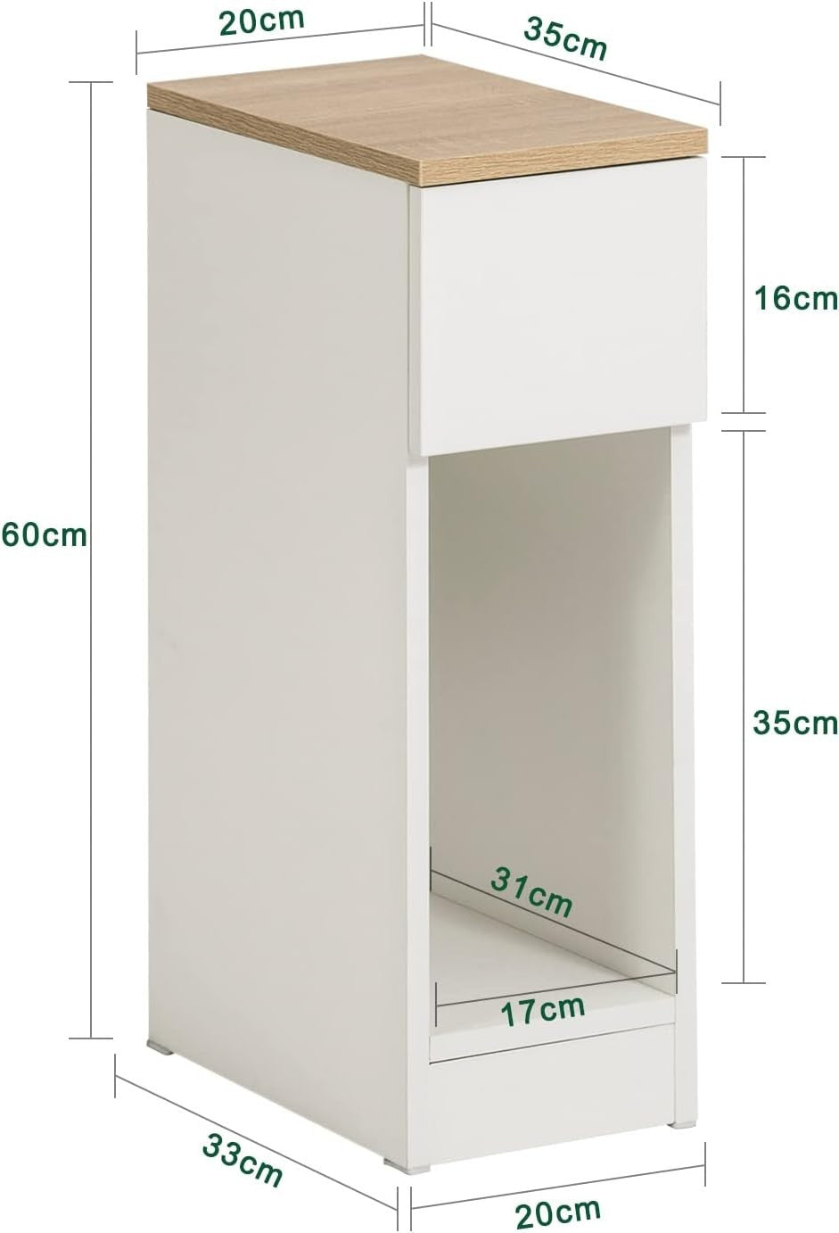 Set of 2 Slim White Bedside Tables with Drawer & Shelf | Narrow Modern