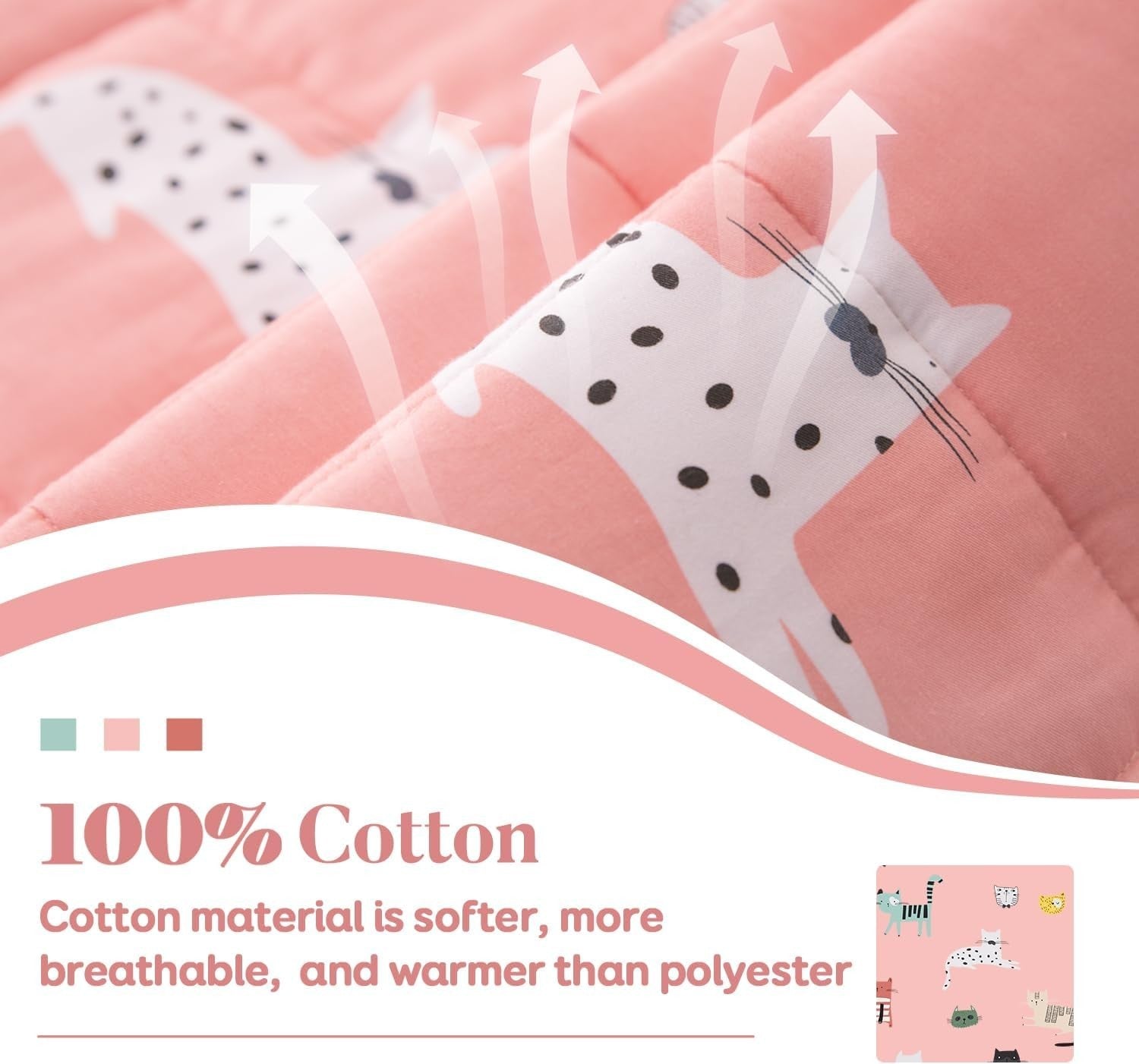 3.2kg Weighted Blanket Pink Cat 105x150cm 100% Cotton for Relaxation and Sleep