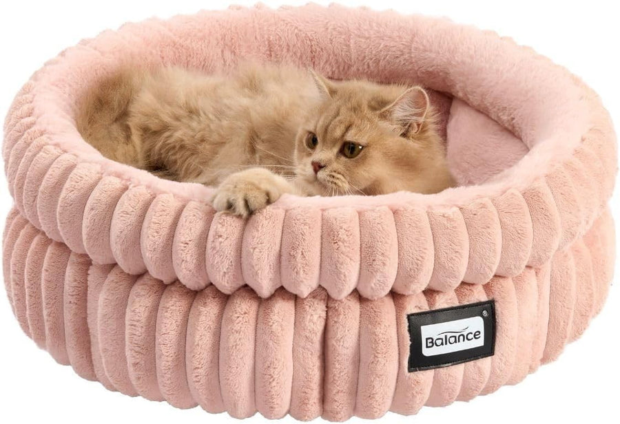 Round Plush Cat Bed 50cm Washable Faux Fur Kitten Puppy Bed Non Slip