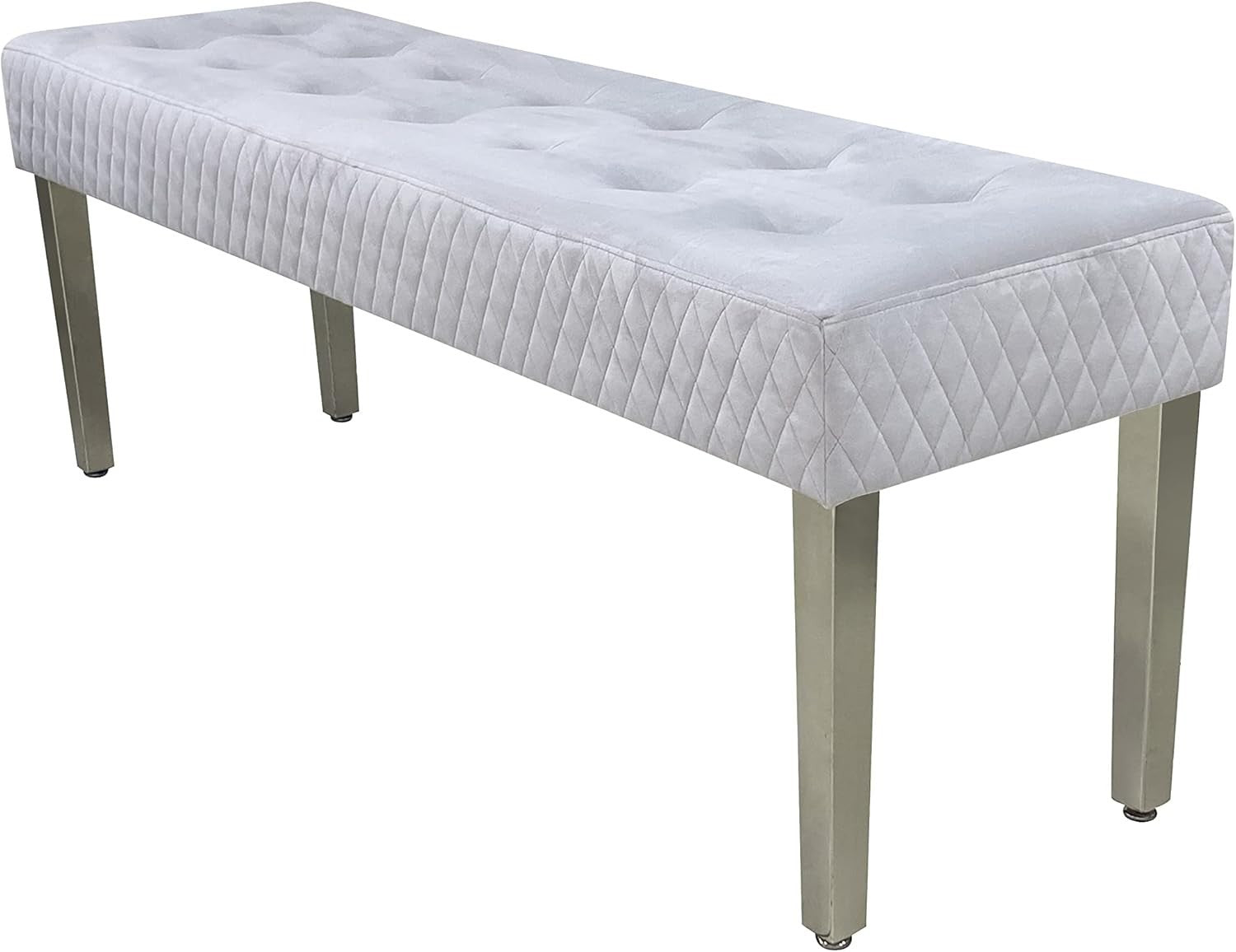 Luxury Silver Velvet 3-Seater Bench Modern Upholstered Dining & Entryway Seat