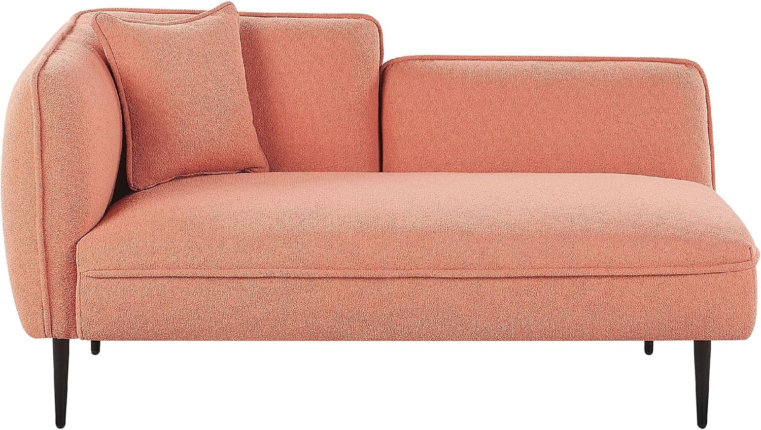 Peach Pink Boucle Left Hand Chaise Lounge Recliner Metal Legs with Cushion