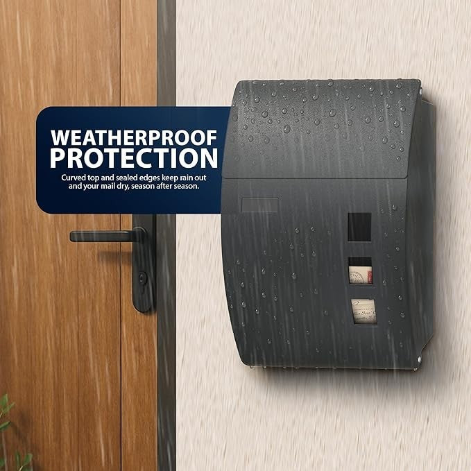 Wall Mounted Lockable Mailbox Waterproof Steel Post Box w/ Windows & Nameplate