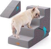 4 Step Adjustable Dog Stairs Foam Ramp Non-Slip Grey 47-56cm H