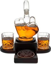 Middle Finger Whiskey Decanter Set with Stand & Glasses – Funny Novelty Gift