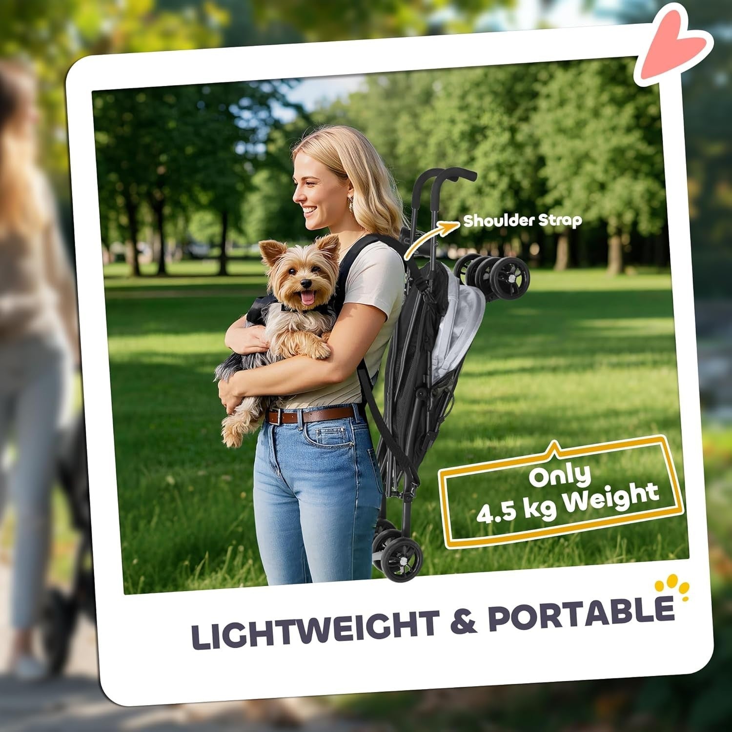 Light Grey Pet Pram for Small Dogs Fold Away Pushchair with Strap