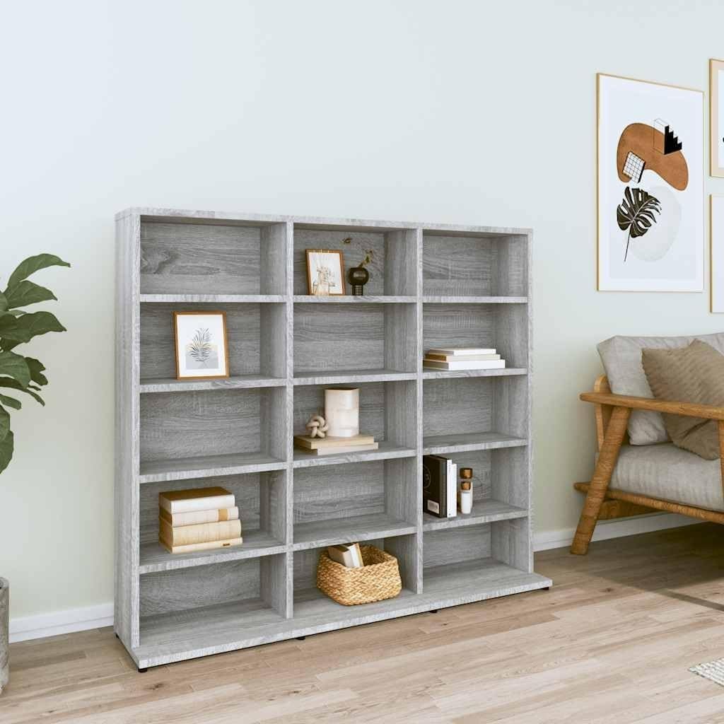 Grey CD DVD Storage Cabinet Media Organizer Shelf Unit 100cm Bookcase