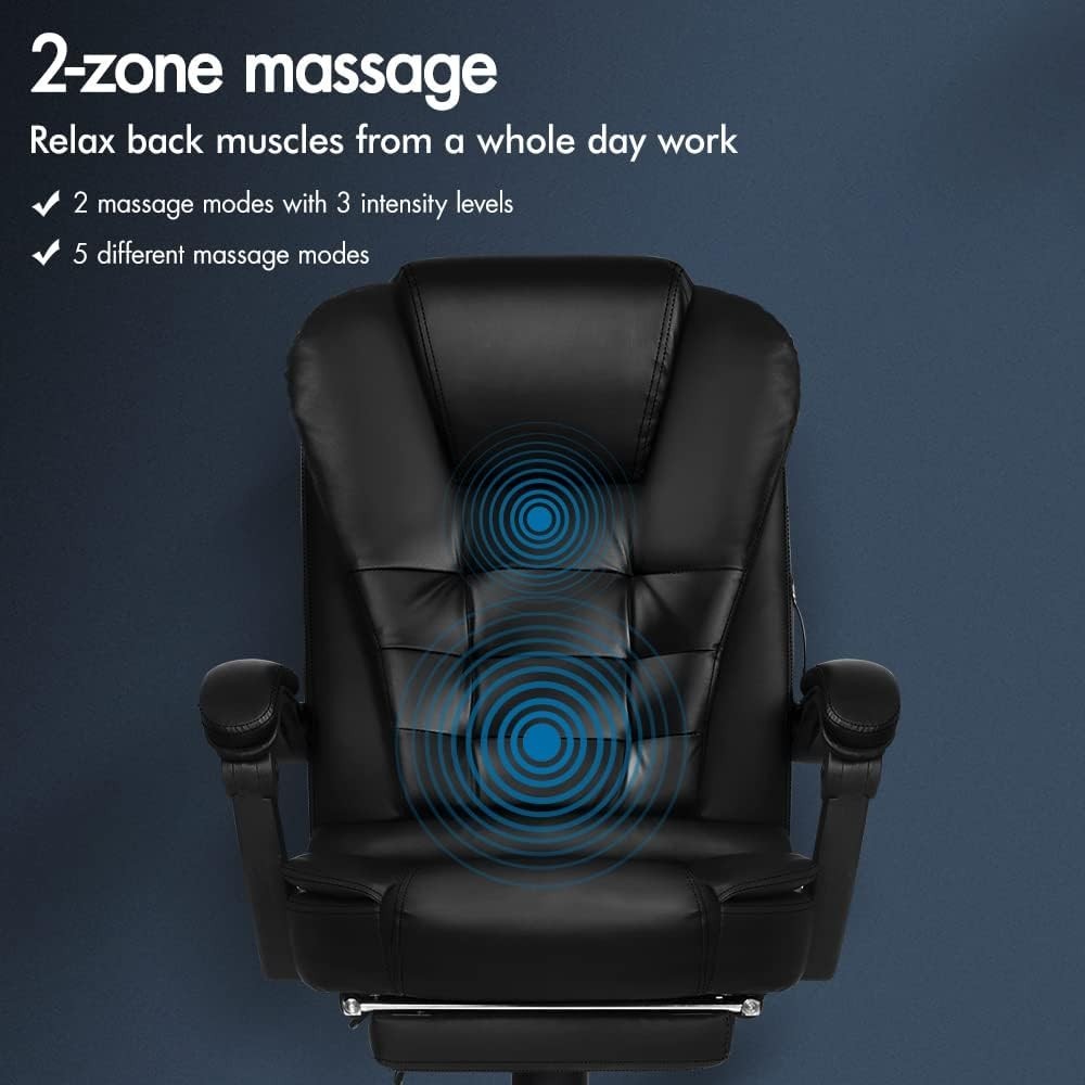 Massage Office Chair Recliner Footrest Executive Desk Gaming Seat Black PU Leath