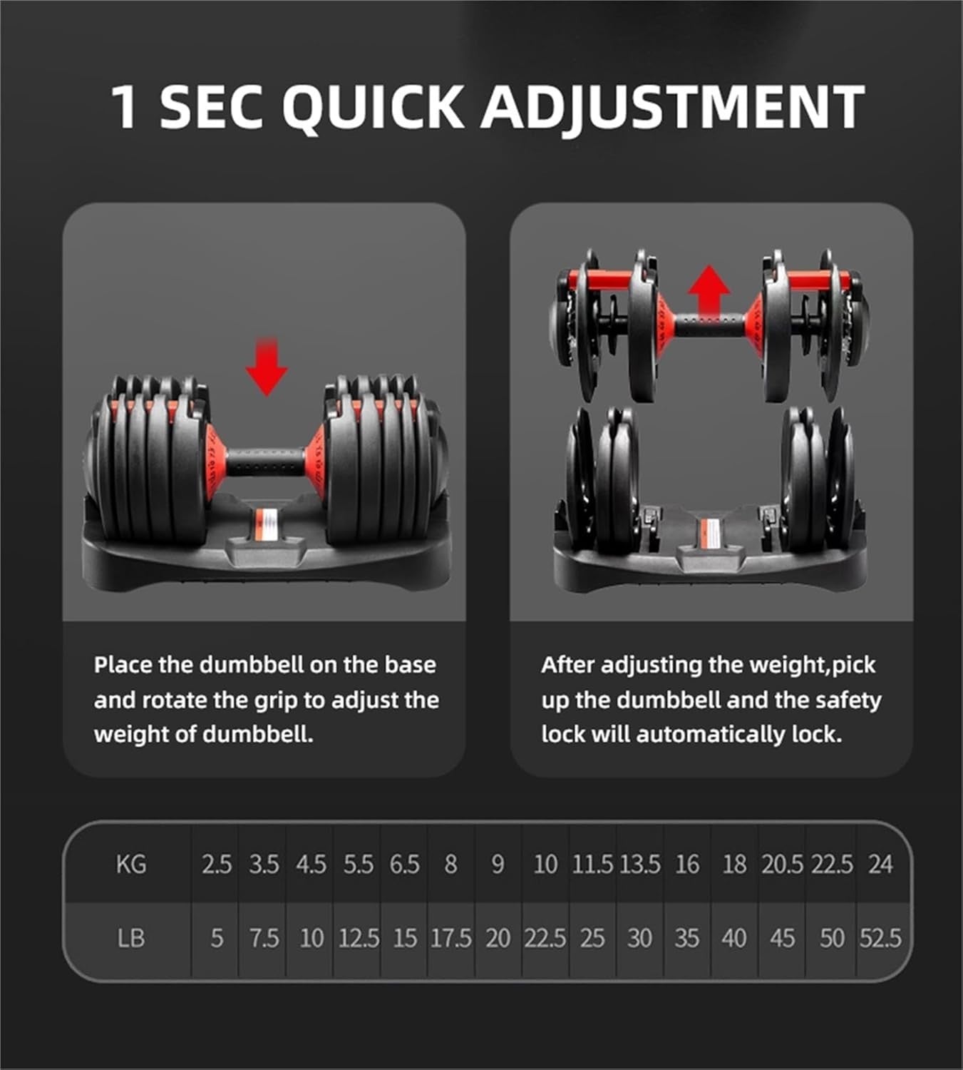 Adjustable Dumbbell Pair 24kg 15-in-1 Fast Twist Home Gym + Grips
