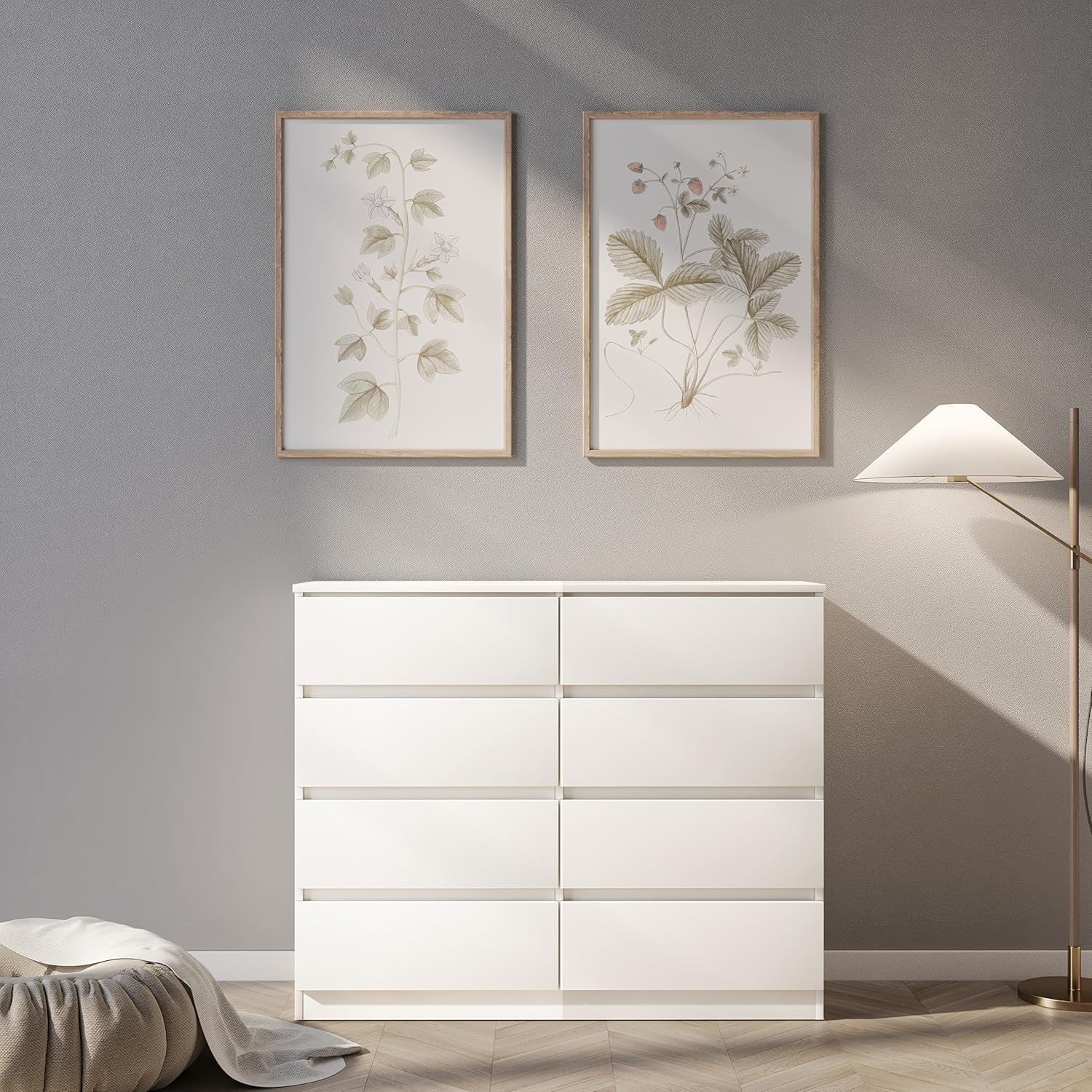 8 Drawer White Chest Slim Storage Cabinet Modern Bedroom Furniture 122cm