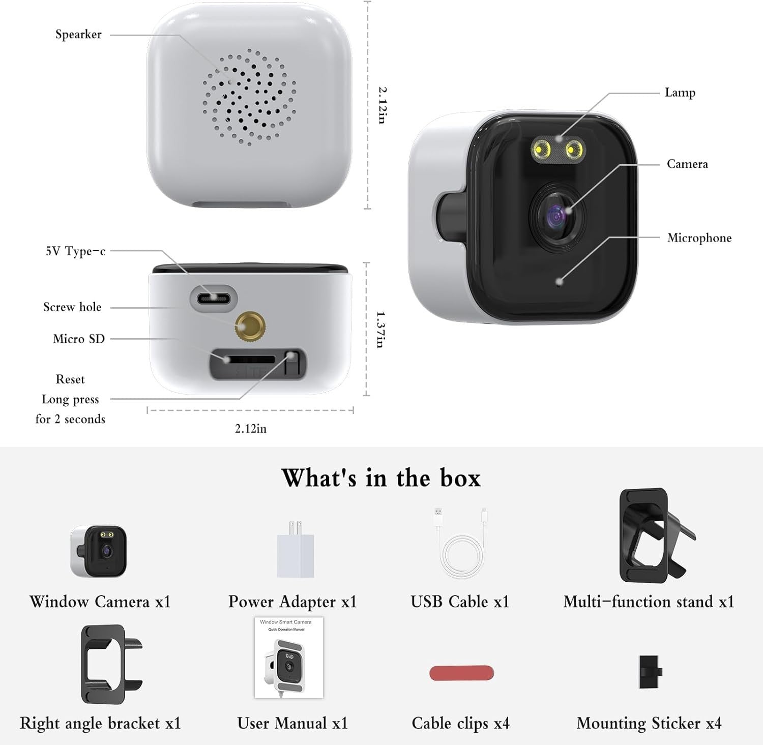 2K Window Security Camera WiFi 5GHz AI Detection 24/7 Recording