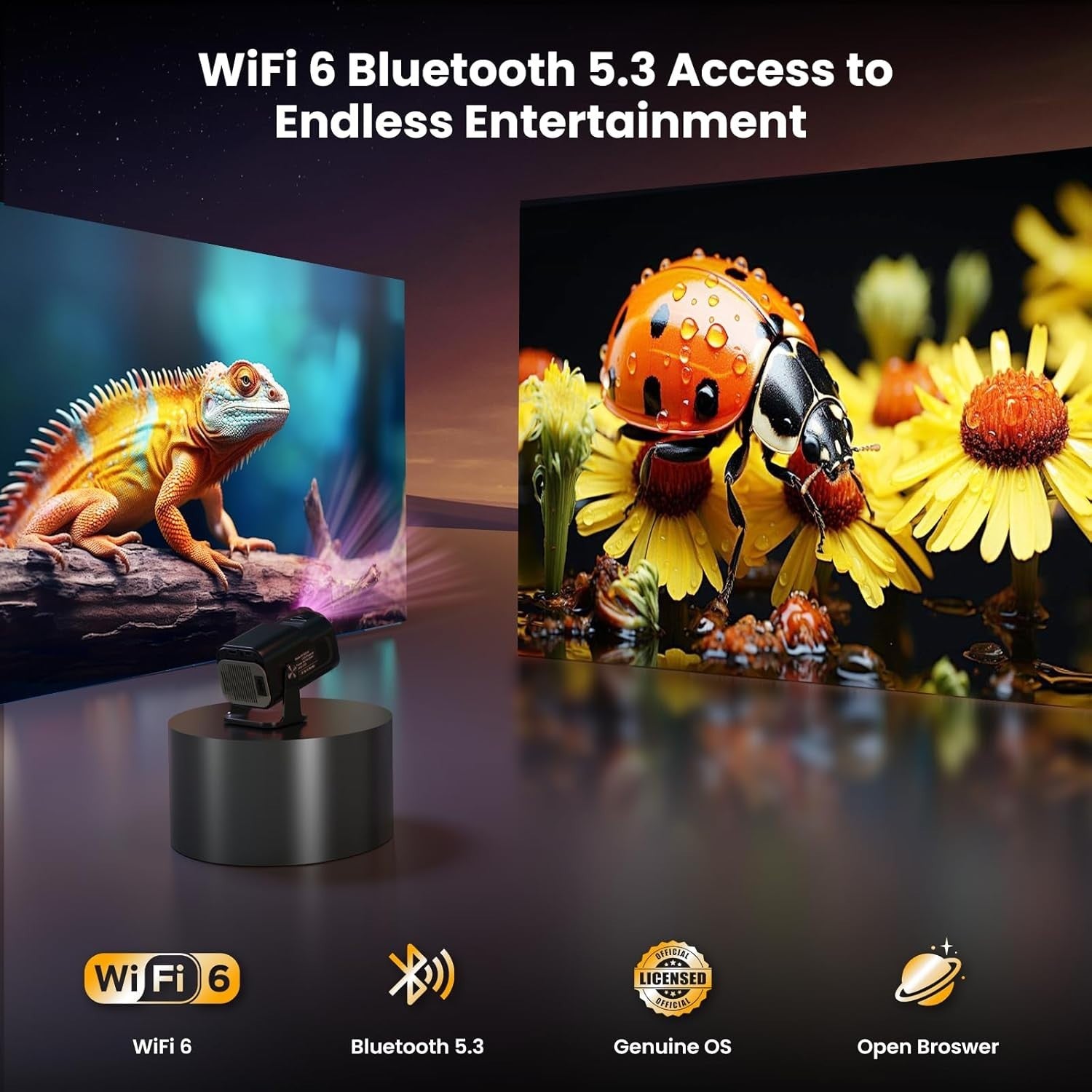 Smart 1080P Projector 4K WiFi Bluetooth Netflix YouTube 320 ANSI